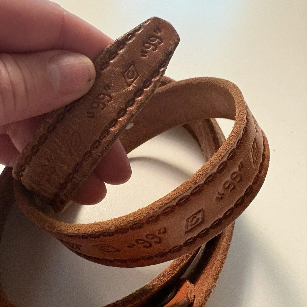 Vintage Justin Western Leather Belt Brass Buckle Sz 38 